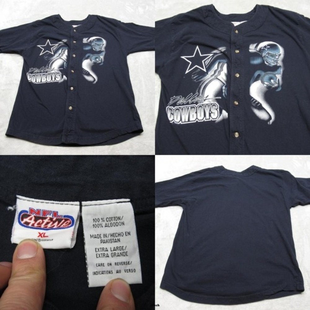 Vintage Dallas‎ Cowboys Jersey Mens XL NFL Active Blue Cotton Button Up Baseball